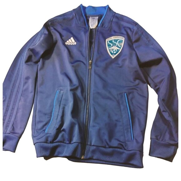 adidas Other - Adidas Steamboat Soccer Club Jacket Zipper Colorado Blue White Number 10 Medium